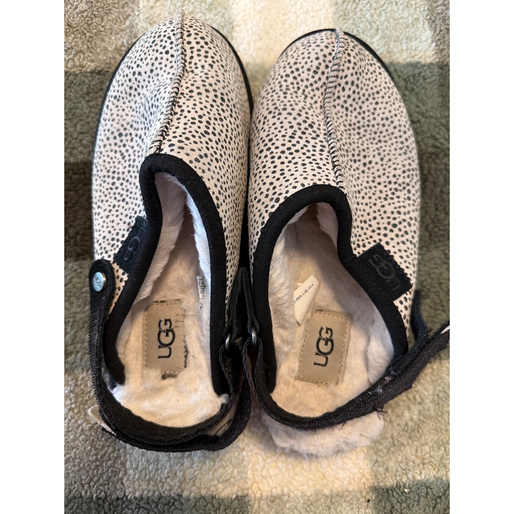 UGG Funkette Dalmatian Print Suede Platform Slippers Womens 7 White Black